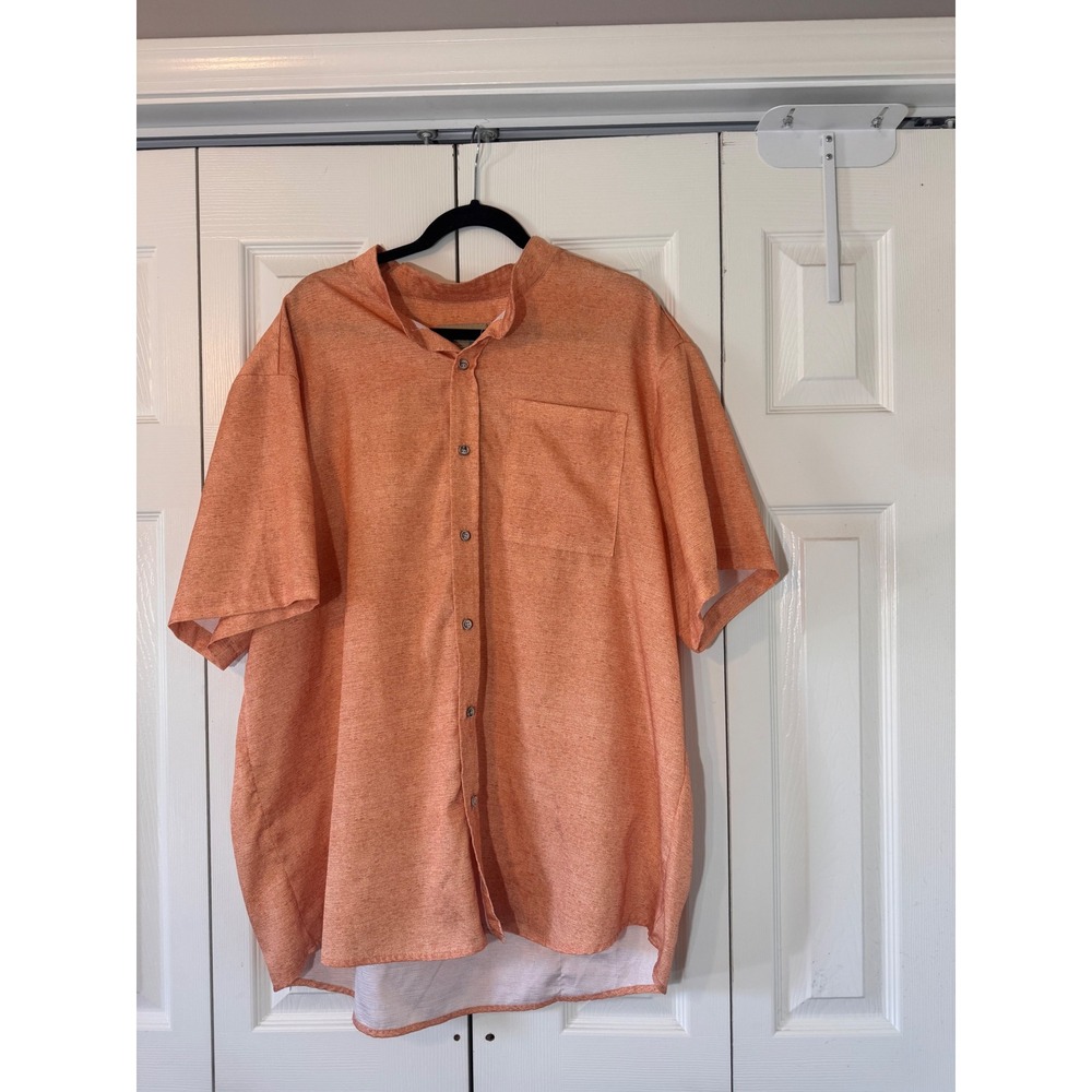 Royaura Hawaiian Mens XXL Orange Short Sleeve Mandarin Collar Button Down Shirt